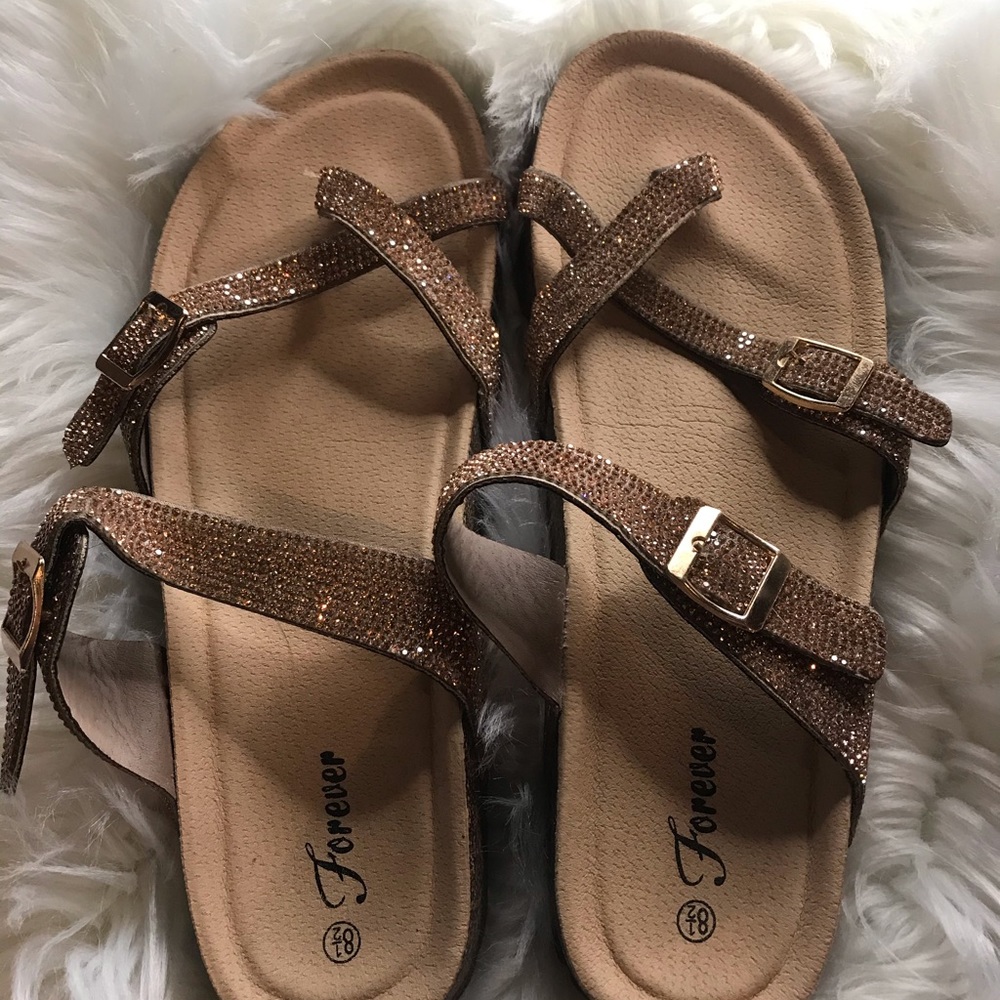 Forver Rosegold Rhinestone Sandals 8 1/2